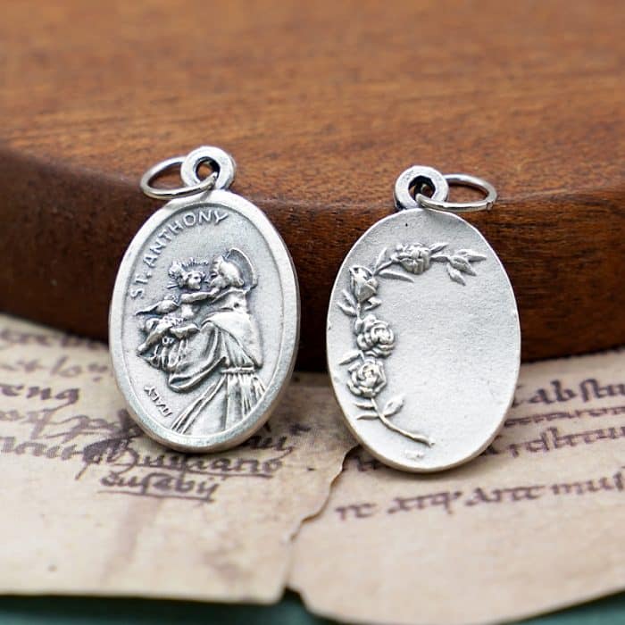 DIY小吊牌-安多尼+玫瑰花-锌合金-镀银-2.2cm Catholic religious art