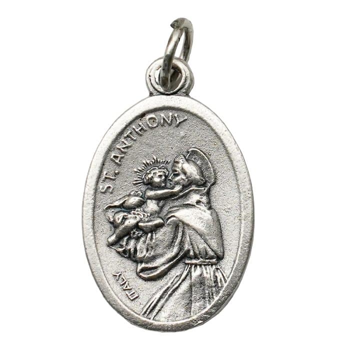 DIY小吊牌-安多尼+玫瑰花-锌合金-镀银-2.2cm Catholic religious art