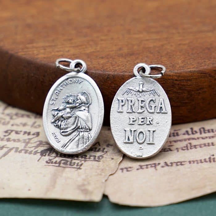 DIY小吊牌-安多尼+圣神和字-锌合金-镀银-2.2cm Catholic religious art