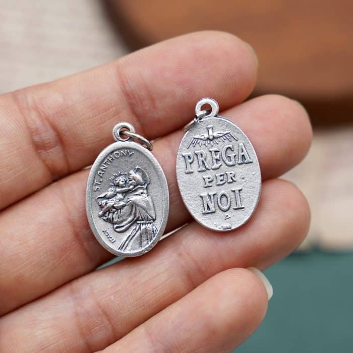 DIY小吊牌-安多尼+圣神和字-锌合金-镀银-2.2cm Catholic religious art