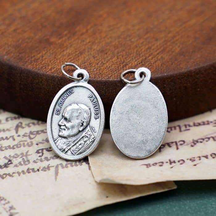 DIY小吊牌-圣教宗若望保禄二世-锌合金-镀银-2.2cm Catholic religious art