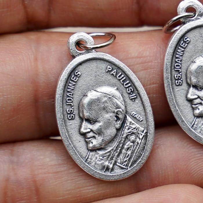 DIY小吊牌-圣教宗若望保禄二世-锌合金-镀银-2.2cm Catholic religious art