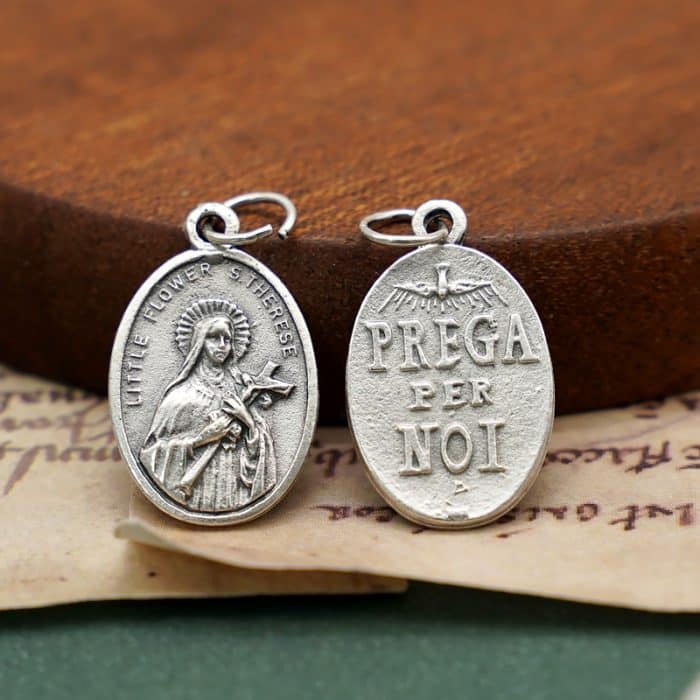 DIY小吊牌-小德兰+圣神和字-锌合金-镀银-2.2cm Catholic religious art