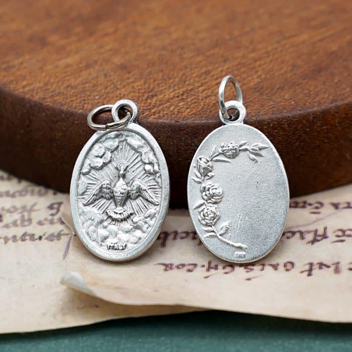 DIY小吊牌-圣神+玫瑰花-锌合金-镀银-2.2cm Catholic religious art