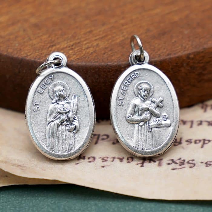 DIY小吊牌-路济亚+圣哲辣尔多-锌合金-镀银-2.2cm Catholic religious art