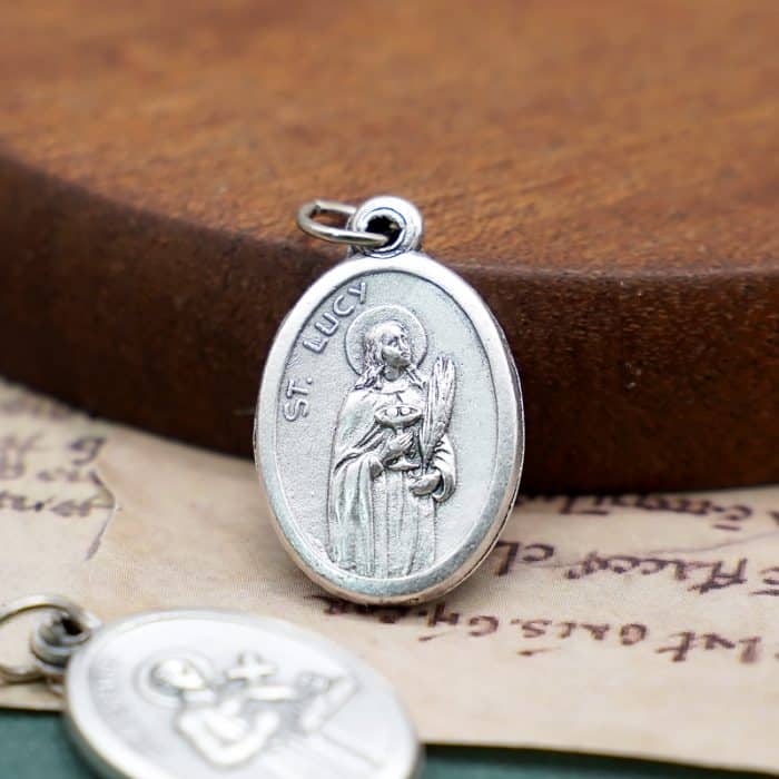 DIY小吊牌-路济亚+圣哲辣尔多-锌合金-镀银-2.2cm Catholic religious art