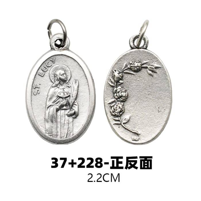 DIY小吊牌-路济亚+玫瑰花-锌合金-镀银-2.2cm Catholic religious art