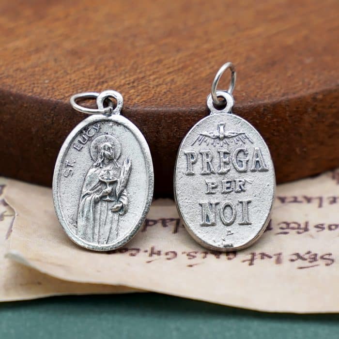 DIY小吊牌-路济亚+圣神和字-锌合金-镀银-2.2cm Catholic religious art