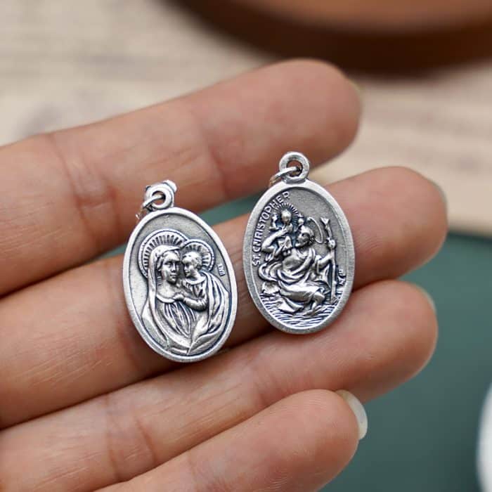 DIY小吊牌-善导圣母+基多福-锌合金-镀银-2.2cm Catholic religious art