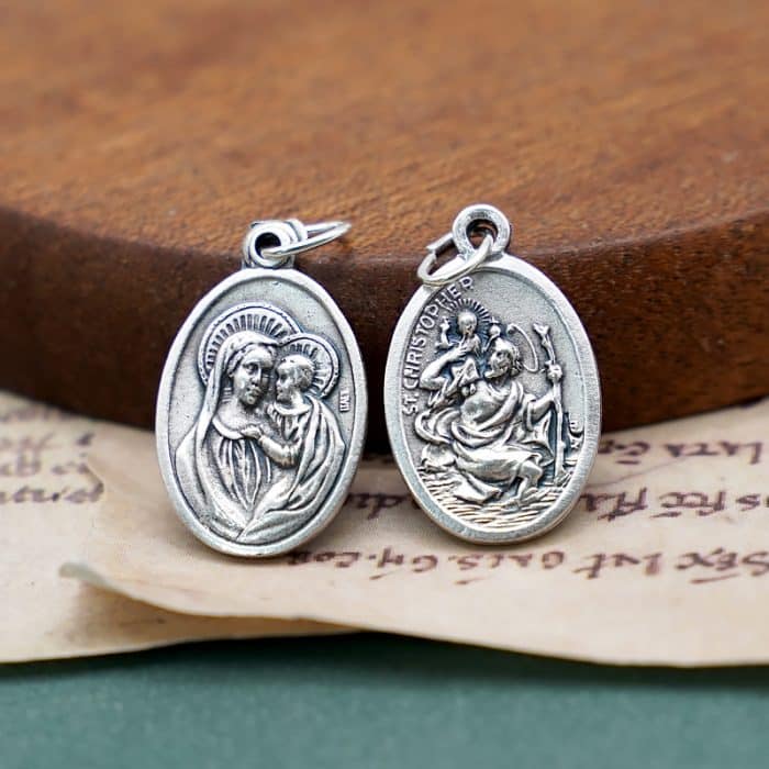 DIY小吊牌-善导圣母+基多福-锌合金-镀银-2.2cm Catholic religious art