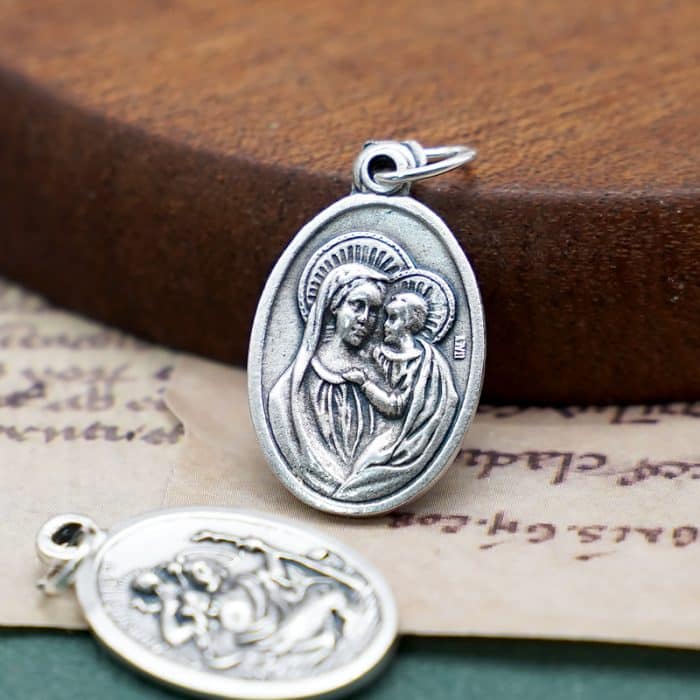 DIY小吊牌-善导圣母+基多福-锌合金-镀银-2.2cm Catholic religious art