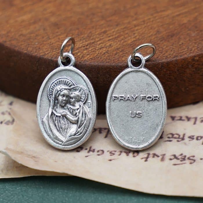 DIY小吊牌-善导圣母+字-锌合金-镀银-2.2cm Catholic religious art