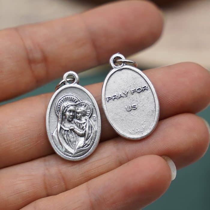 DIY小吊牌-善导圣母+字-锌合金-镀银-2.2cm Catholic religious art