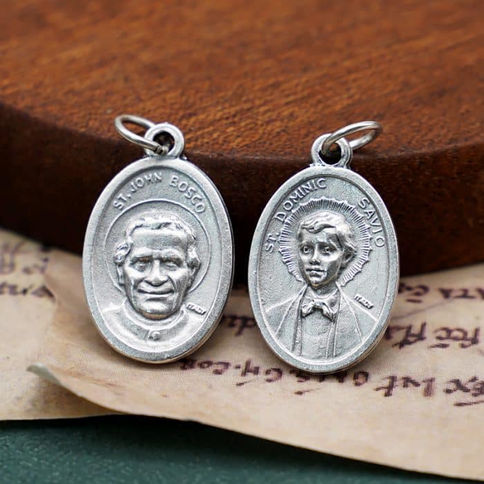 DIY小吊牌-鲍思高+圣道明-锌合金-镀银-2.2cm Catholic religious art