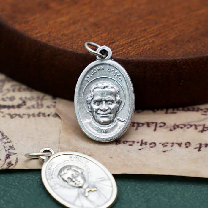 DIY小吊牌-鲍思高+圣道明-锌合金-镀银-2.2cm Catholic religious art