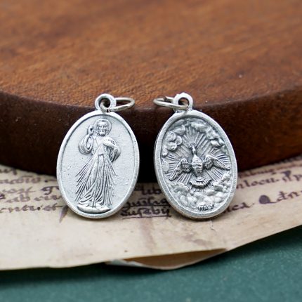 DIY小吊牌-上主慈悲+圣神-锌合金-镀银-2.2cm