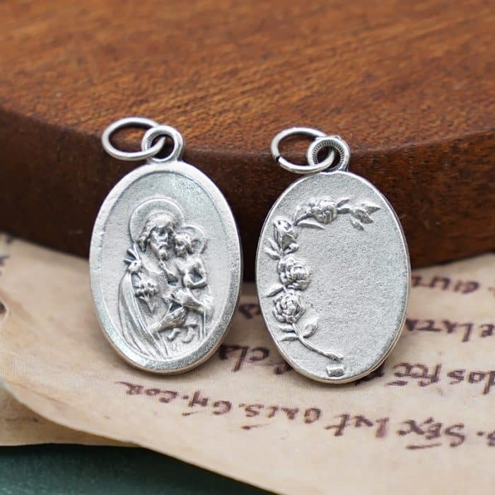 DIY小吊牌-若瑟+玫瑰花-锌合金-镀银-2.2cm Catholic religious art