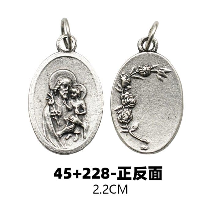 DIY小吊牌-若瑟+玫瑰花-锌合金-镀银-2.2cm Catholic religious art