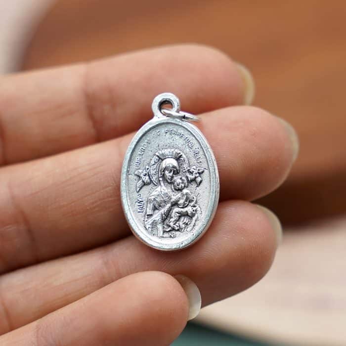 DIY小吊牌-永援圣母+玫瑰花-锌合金-镀银-2.2cm Catholic religious art