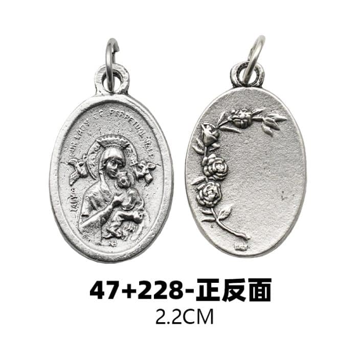 DIY小吊牌-永援圣母+玫瑰花-锌合金-镀银-2.2cm Catholic religious art