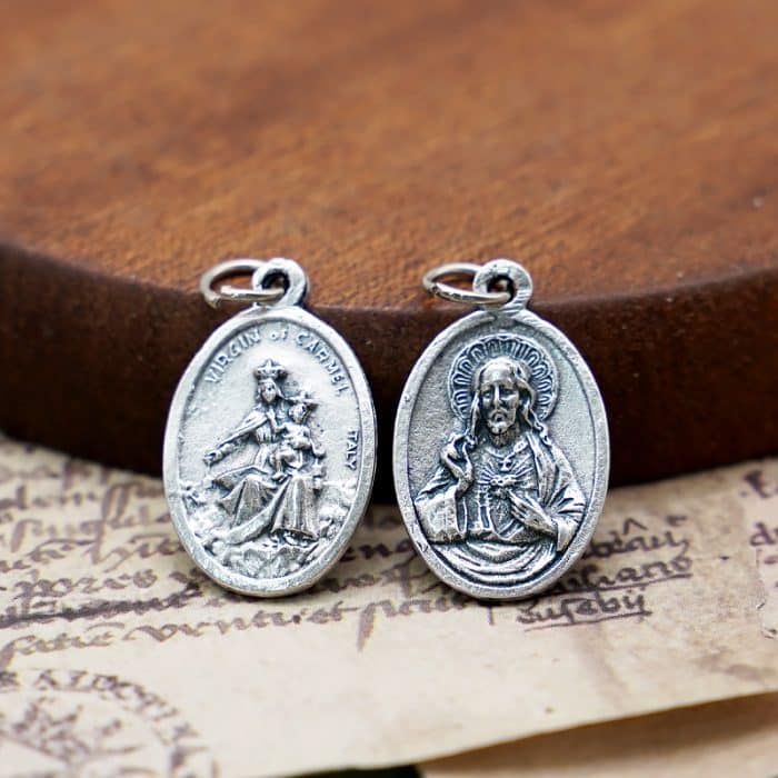 DIY小吊牌-耶稣圣心+圣衣圣母-锌合金-镀银-2.2cm Catholic religious art