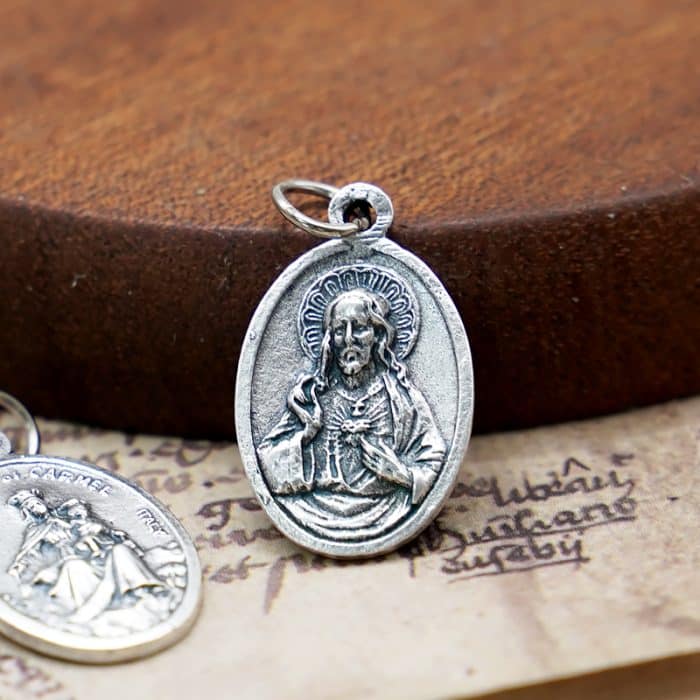 DIY小吊牌-耶稣圣心+圣衣圣母-锌合金-镀银-2.2cm Catholic religious art