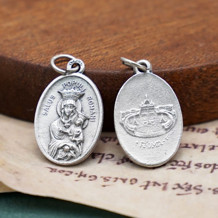 DIY小吊牌-罗马人民救援之母-锌合金-镀银-2.2cm Catholic religious art