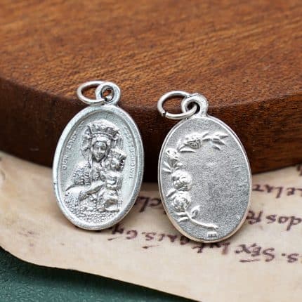 DIY小吊牌-琴斯托霍瓦+玫瑰花-锌合金-镀银-2.2cm