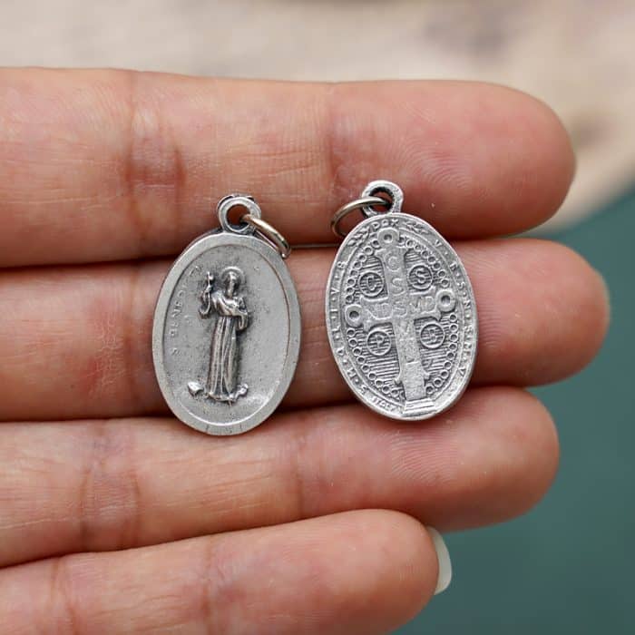 DIY小吊牌-本笃-锌合金-镀银-2.2cm Catholic religious art