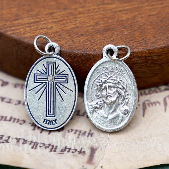 DIY小吊牌-耶稣头像+十字架-锌合金-镀银-2.2cm Catholic religious art