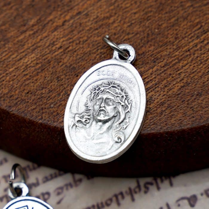 DIY小吊牌-耶稣头像+十字架-锌合金-镀银-2.2cm Catholic religious art