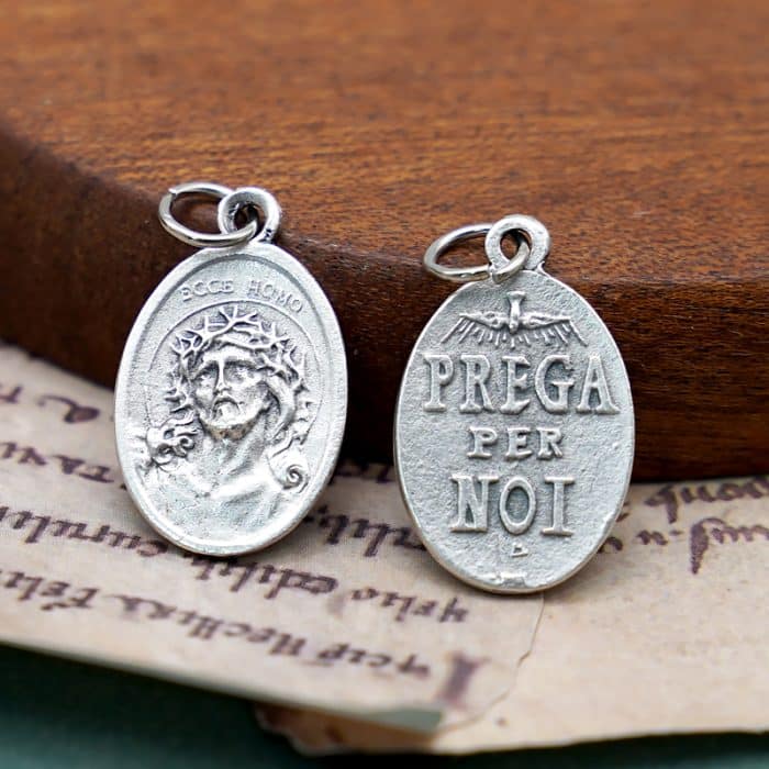 DIY小吊牌-耶稣头像+圣神和字-锌合金-镀银-2.2cm Catholic religious art