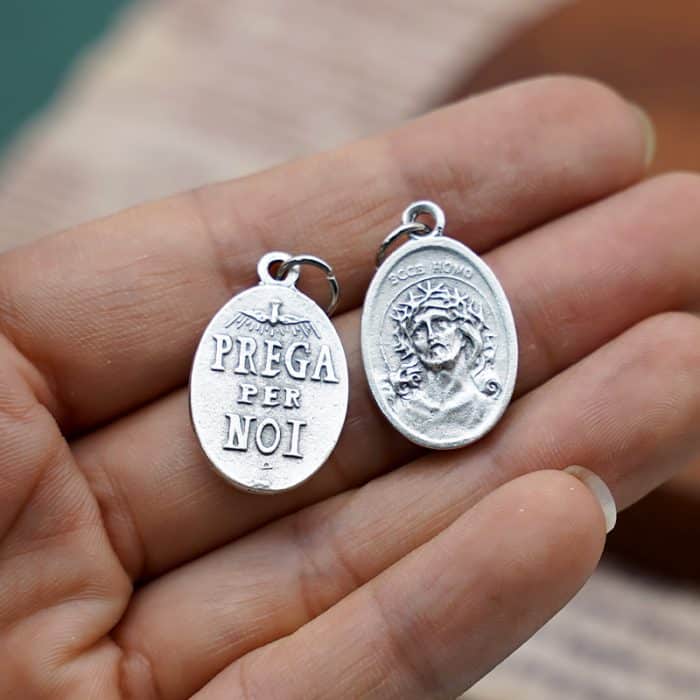 DIY小吊牌-耶稣头像+圣神和字-锌合金-镀银-2.2cm Catholic religious art