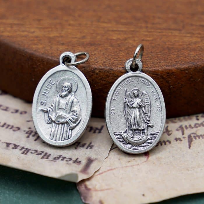 DIY小吊牌-圣达陡+辣法厄尔-锌合金-镀银-2.2cm Catholic religious art