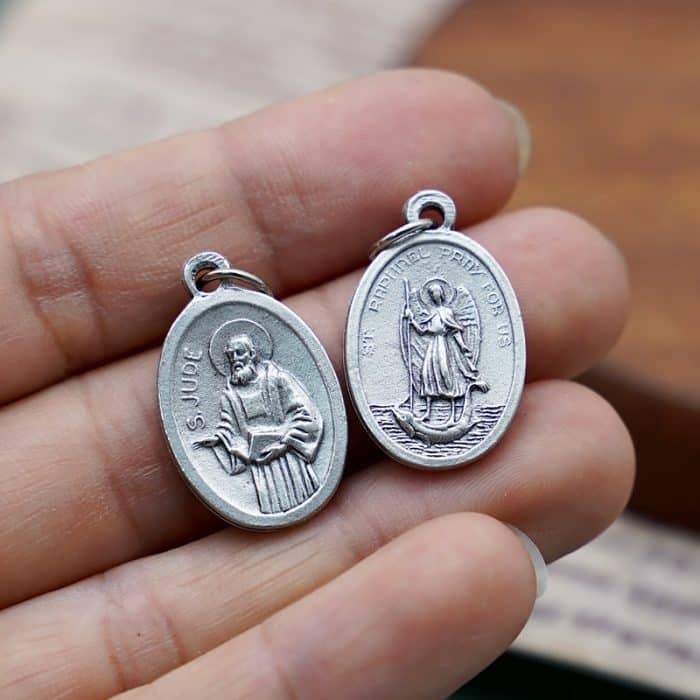 DIY小吊牌-圣达陡+辣法厄尔-锌合金-镀银-2.2cm Catholic religious art