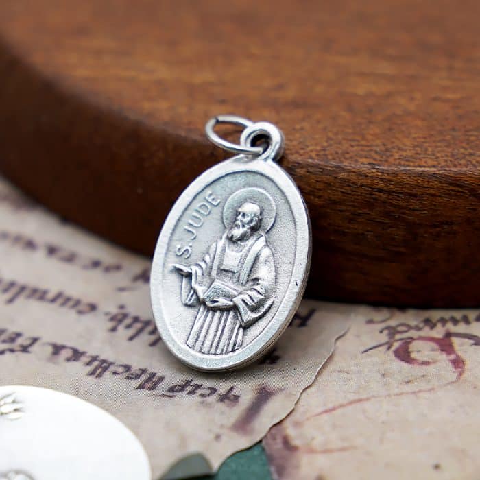 DIY小吊牌-圣达陡+玫瑰花-锌合金-镀银-2.2cm Catholic religious art