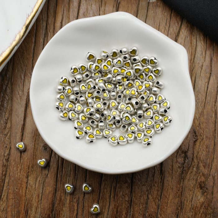 DIY珠子-普通款-小桃心-锌合金-珐琅黄-0.36cm-10颗/包 Catholic religious art