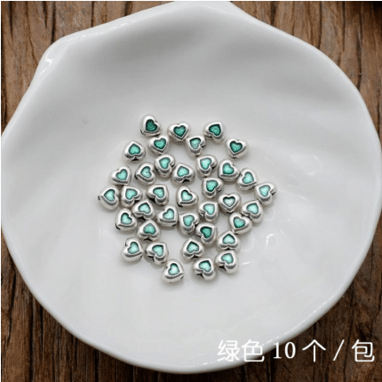 DIY珠子-普通款-小桃心-锌合金-珐琅绿-0.36cm-10颗/包