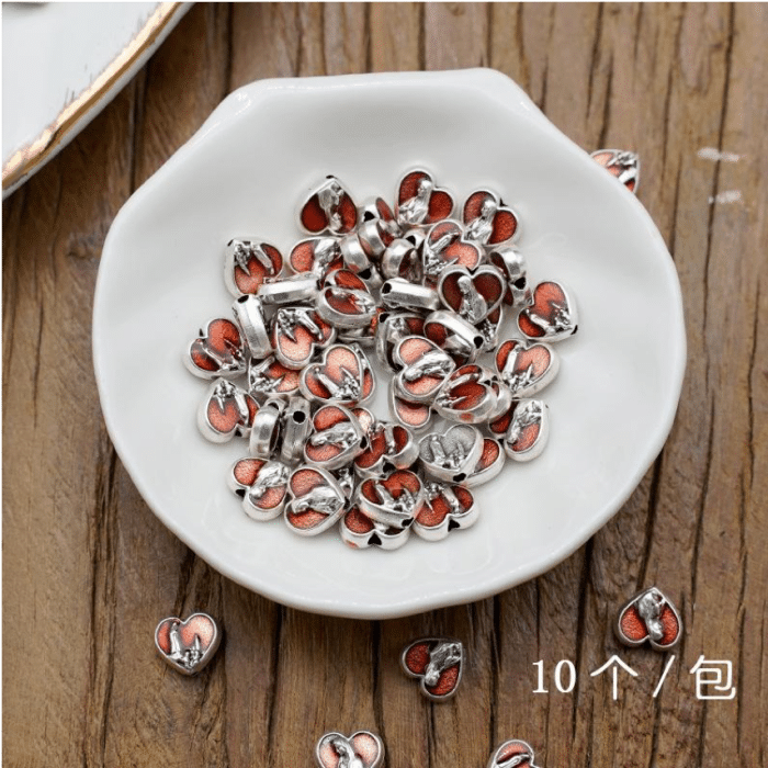 DIY珠子-法蒂玛-桃心-锌合金-红珐琅-0.7cm-10颗/包 Catholic religious art