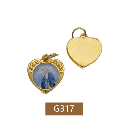 DIY小吊牌-心形带玫瑰花-锌合金-金色-单面树脂图-1.6cm