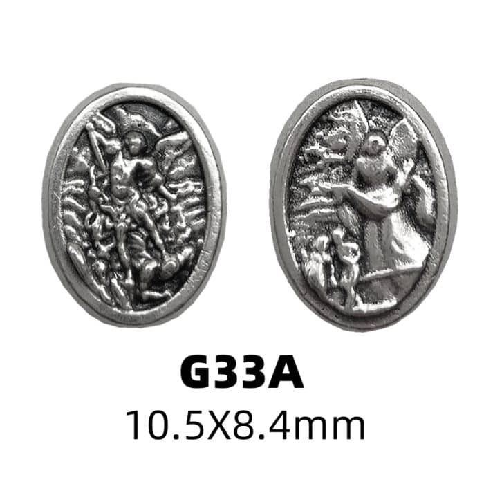 DIY双通-护守天使+弥额耳天使-椭圆-锌合金-镀银-1cm Catholic religious art