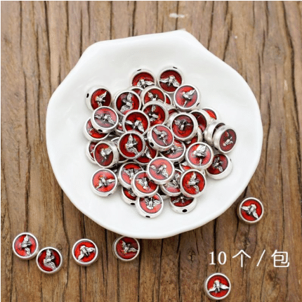 DIY珠子-圣神-锌合金-红珐琅-1cm-10颗/包