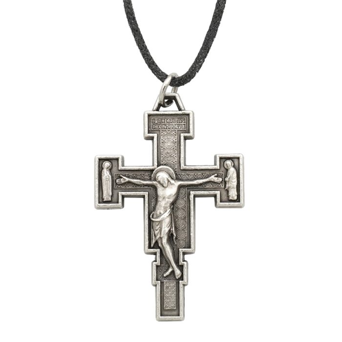项链十字架-达弥盎-金属-仿古银-2.2x3.5cm-带绳 Catholic religious art