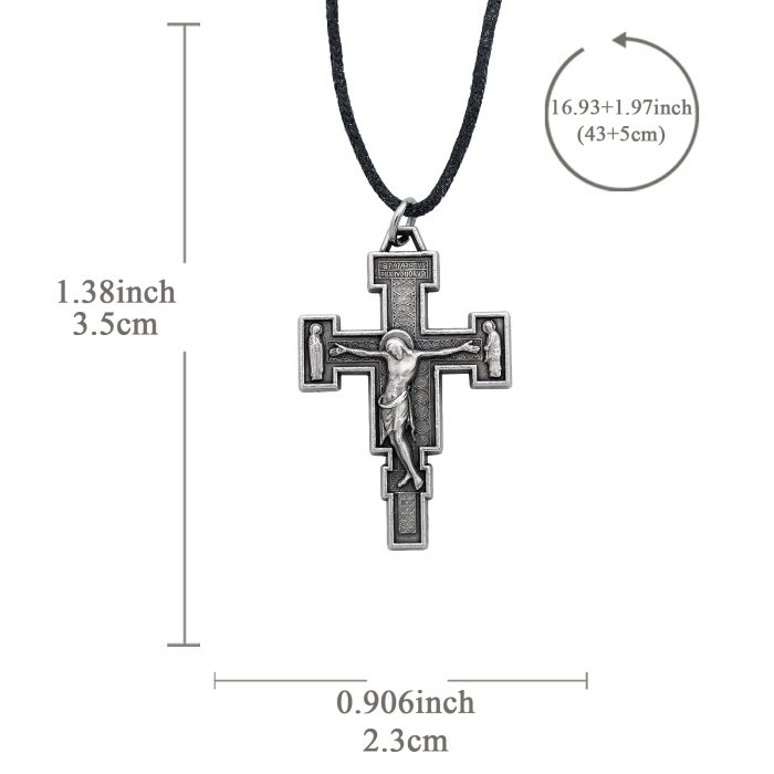 项链十字架-达弥盎-金属-仿古银-2.2x3.5cm-带绳 Catholic religious art