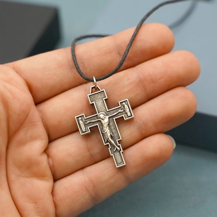 项链十字架-达弥盎-金属-仿古银-2.2x3.5cm-带绳 Catholic religious art