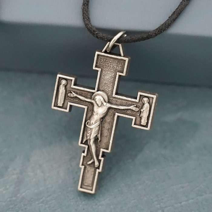 项链十字架-达弥盎-金属-仿古银-2.2x3.5cm-带绳 Catholic religious art