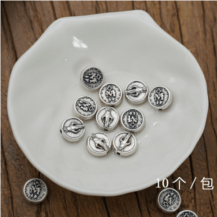 DIY珠子-圣母显灵--锌合金-银色圆形-0.9cm-10颗/包 Catholic religious art