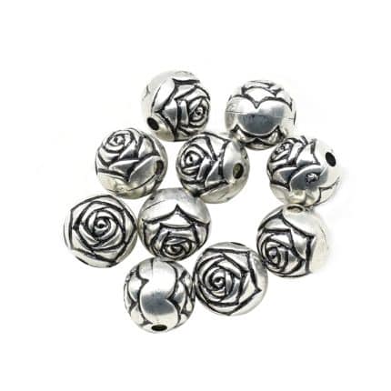 DIY珠子-玫瑰花-亚克力-银色-0.9cm-10颗/包