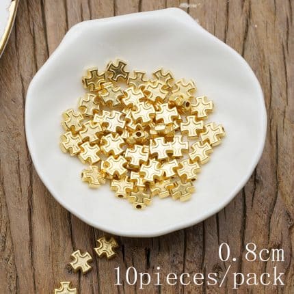 DIY珠子-十字架-锌合金-金色-0.8cm-10颗/包