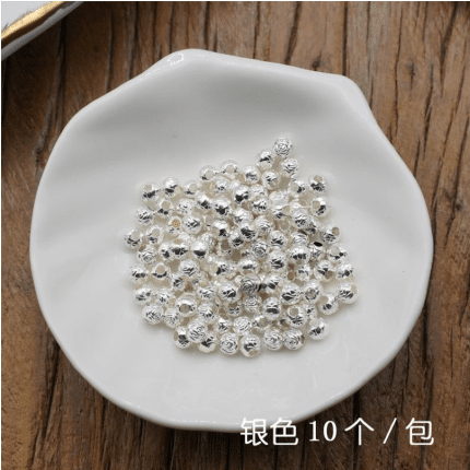DIY珠子-玫瑰花-锌合金亮银色-0.4cm-10颗/包